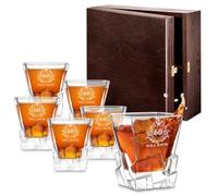 Maverton Personalised Whiskey Glasses for Man - 250 ml tumblers with Laser Engraving - Elegant barware - for Whisky Connoisseur - for Birthday - Designed Base Resembling ice Cubes - Emblem
