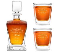 Maverton Personalised Whiskey Set for Man - Carafe with 2/4/ 6 Glasses for him - Stylish Barware for Birthday - for Whisky Connoisseurs - Decanter and 2 Glasses with Engraving - Beverage