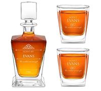 Maverton Personalised Whiskey Set for Man - Carafe with 2/4/ 6 Glasses for him - Stylish Barware for Birthday - for Whisky Connoisseurs - Decanter and 2 Glasses with Engraving - Agent