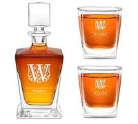 Maverton Personalised Whiskey Set for Man - Carafe with 2/4/ 6 Glasses for him - Stylish Barware for Birthday - for Whisky Connoisseurs - Decanter and 2 Glasses with Engraving - Ornament