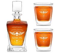 Maverton Personalised Whiskey Set for Man - Carafe with 2/4/ 6 Glasses for him - Stylish Barware for Birthday - for Whisky Connoisseurs - Decanter and 2 Glasses with Engraving - Legend
