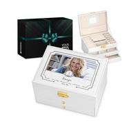 Maverton Personalised White Jewellery Storage for woman - Stylish Customisable Box with your Photo - Jewellery Box With Overprint for lady - Jewellery Case for Birthday - For her - Wife