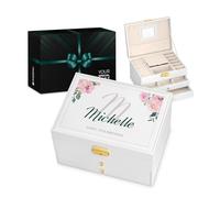 Maverton Personalised White Jewellery Storage for woman - Stylish Customisable Box with your Photo - Jewellery Box With Overprint for lady - Jewellery Case for Birthday - For her - Meadow
