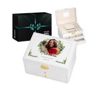 Maverton Personalised White Jewellery Storage for woman - Stylish Customisable Box with your Photo - Jewellery Box With Overprint for lady - Jewellery Case for Birthday - For her - Leaves