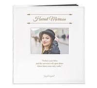 Maverton Photo Album - Engravable white cover with a photo frame - 60 black pages - Birthday present for woman - Up to 240 images in multiple sizes - Personalized gift - Bliss