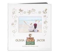 Maverton Photo Album for couples- White cover with a photo frame and a stylish print - 60 black pages to fill in - Up to 240 images in multiple size - Personalised wedding gift - holidays