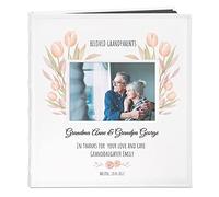 Maverton Photo Album for couples- White cover with a photo frame and a stylish print - 60 black pages to fill in - Up to 240 images in multiple size - Personalised wedding gift - tulips