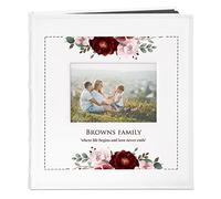 Maverton Photo Album for couples- White cover with a photo frame and a stylish print - 60 black pages to fill in - Up to 240 images in multiple size - Personalised wedding gift - bouquets