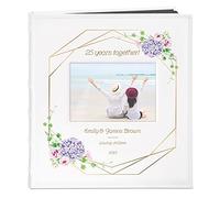 Maverton Photo Album for couples- White cover with a photo frame and a stylish print - 60 black pages to fill in - Up to 240 images in multiple size - Personalised wedding gift - frame