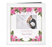 Maverton Photo Album for couples- White cover with a photo frame and a stylish print - 60 black pages to fill in - Up to 240 images in multiple size - Personalised wedding gift (Garden)