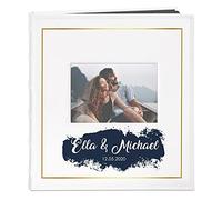 Maverton Photo Album for Couples- White Cover with a Photo Frame and a Stylish Print - 60 Black Pages to Fill in - Up to 240 Images in Multiple Size - Personalised Wedding Gift - Golden