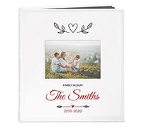Maverton Photo Album for couples- White cover with a photo frame and a stylish print - 60 black pages to fill in - Up to 240 images in multiple size - Personalised wedding gift - love