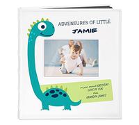 Maverton Photo Album for kids - White cover with a stylish print - 60 black pages to fill in - Up to 240 images - Personalized gift for boys and girls - dino