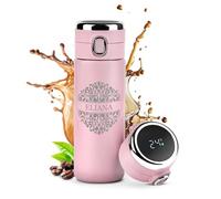 Maverton Pink Travel Mug for her, Personalised 400 ml Tumbler, Ornamental | Tea Thermos with Engraving, Perfect Coffee Cup for Women, Stainless Steel Insulated Cup, Smart Tumbler for Girl