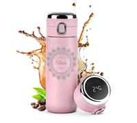 Maverton Pink Travel Mug for her, Personalized 400 ml Tumbler, Circle | Tea Mug with Engraving, Perfect Coffee Cup for Women, Stainless Steel Insulated Cup, Smart Tumbler for Girl