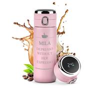 Maverton Pink Travel Mug for her - Personalized 400 ml Tumbler - Tea Mug with Engraving - Perfect Coffee Cup for Women - Stainless Steel Insulated Cup - Smart Tumbler for Girl