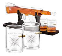 Maverton Rifle-Shaped Whiskey Decanter + a Set of 4 Whiskey Glasses with Engraving - Compass