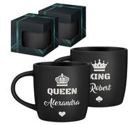 Maverton Set of 2 Cups for Friends - Customised Couple Mug Set - Matching Cups with Prints for Birthday - Housewarming Wedding Set - Coffee and Tea Mugs with Black Interior - Crown