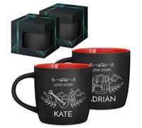 Maverton Set of 2 Cups for Friends - Customised Couple Mug Set - Matching Cups with Prints for Birthday - Housewarming Wedding Set - Coffee and Tea Mugs with red Interior - Story