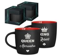 Maverton Set of 2 Cups for Friends - Customised Couple Mug Set - Matching Cups with Prints for Birthday - Housewarming Wedding Set - Coffee and Tea Mugs with red Interior - Crown