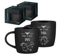 Maverton Set of 2 Cups for Friends - Customised Couple Mug Set - Matching Cups with Prints for Birthday - Housewarming Wedding Set - Coffee and Tea Mugs with Black Interior - Pig