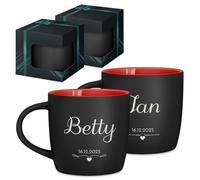 Maverton Set of 2 Cups for Friends - Customised Couple Mug Set - Matching Cups with Prints for Birthday - Housewarming Wedding Set - Coffee and Tea Mugs with red Interior - Super