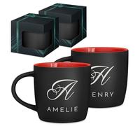 Maverton Set of 2 Cups for Friends - Customised Couple Mug Set - Matching Cups with Prints for Birthday - Housewarming Wedding Set - Coffee and Tea Mugs with red Interior - Name