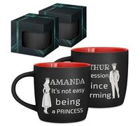 Maverton Set of 2 Cups for Friends - Customised Couple Mug Set - Matching Cups with Prints for Birthday - Housewarming Wedding Set - Coffee and Tea Mugs with red Interior - Pair