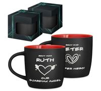 Maverton Set of 2 Cups for Friends - Customised Couple Mug Set - Matching Cups with Prints for Birthday - Housewarming Wedding Set - Coffee and Tea Mugs with red Interior - Date