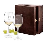 Maverton Set of 2 Wine Glasses with Engraving - 350ml Glasses - Perfect for White and red Wine - All-Purpose Engraved Wine Glasses - Personalised Gift for Couples - Love