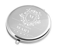 Maverton Silver Personalised Compact Mirror - Cosmetic Bag Accessory - 6,5 x 6,5 x 1,2 cm - Perfect Birthday Present - Gift for Women - Customised Gift for her - Crest