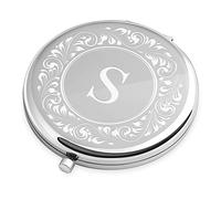 Maverton Silver Personalised Compact Mirror - Cosmetic Bag Accessory - 6,5 x 6,5 x 1,2 cm - Perfect Birthday Present - Gift for Women - Customised gift for her - Flowery
