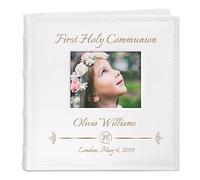 Maverton Slip-In Photo Album- engravable white cover with a photo frame- 100 pages to fill in with up to 200 images- personalized birthday gift- Baptism or Communion momento - IHS