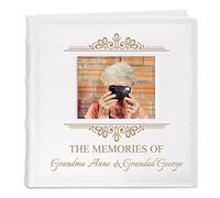 Maverton Slip-In Photo Album for couples - Engravable cover with a photo frame- White leatherette- 100 pages to fill in with 200 images- Personalized album for parents - ornaments