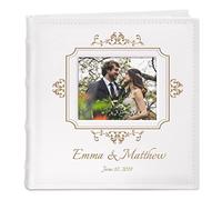 Maverton Slip-In Photo Album for couples - Engravable cover with a photo frame- White leatherette- 100 pages to fill in with 200 images- Personalized album for parents - photo frame