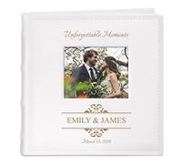 Maverton Slip-In Photo Album for couples - Engravable cover with a photo frame- White leatherette- 100 pages to fill in with 200 images- Personalized album for parents - moments