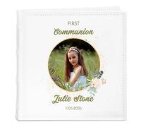 Maverton Slip-In Photo Album - Holy Communion memento - Engravable white cover with elegant design - Up to 200 images - Personalized First Holy Communion gift - FLORAL
