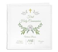 Maverton Slip-In Photo Album - Holy Communion memento - Engravable white cover with elegant design - Up to 200 images - Personalized First Holy Communion gift - IHS