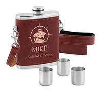 Maverton Stainless Steel Pocket Flask - Personalized- 250 ml Container for Drinking - Brown Pocket Bottle with 3 x 10 ml Cups - Stylish Item idea for Men - Ship