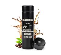 Maverton Travel Mug with Engraving - 450 ml Vacuum Insulated Flask - Removable Tea Infuser - Lightweight Design - LED Temperature Display - Personalised Birthday Gift for Men - Truck