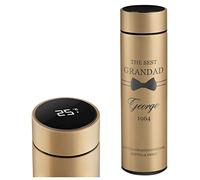 Maverton Travel Mug with Engraving for Man - 450 ml Vacuum Insulated Flask - Removable Tea Infuser - Personalised Gold Mug for Birthday - LED Temperature Display - for him - Bow
