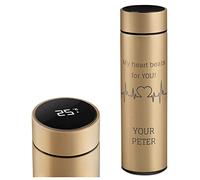 Maverton Travel Mug with Engraving for Woman - 450 ml Vacuum Insulated Flask - Removable Tea Infuser - Lightweight Design - LED Temperature Display - Personalised Gadget for her - Beating