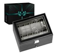 Maverton Watch Display Organiser for Men - 12 Slots - Elegant Personalised Present for Man - Case With Key Lock - Watch Holder - Birthday Gift for Him - Keeper