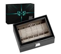 Maverton Watch organizer with a glassy display - Engraved jewellery organiser Watch box for 12 watches - Gift for men - Present for Birthday - Gift for watch lovers - RUNNING LATE