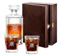 Maverton Whiskey Decanter Set of 2/4/ 6 Glasses - You can Personalise Tumblers as Gift - 700 ml Universal Carafe - Compass