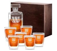 Maverton Whiskey Decanter Set of 6 Glasses - You can Personalise Tumblers as Gift - 700 ml Universal Carafe - Letter