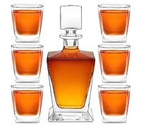 Maverton Whiskey Set for Connoisseur - Elegant Carafe with 6 Glasses for Women - Geometric Glassware for Birthday - Whisky Decanter and Glasses for man - Stylish Set for her
