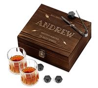 Maverton Whiskey Stones Set with 2 Glasses - Chilling Rocks in Wooden Engraved Box - 8 Reusable ice Cubes - Present for a Whiskey Lover - Birthday Gift for Men - for Connoisseur - Master