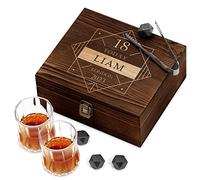 Maverton Whiskey stones set with 2 glasses for man - Chilling rocks in wooden engraved box - 8 reusable ice cubes - Present for a whiskey lover - Gift For connoisseur - Rectangle