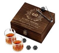 Maverton Whiskey stones set with 2 glasses for man - Chilling rocks in wooden engraved box - 8 reusable ice cubes - Present for a whiskey lover - Gift For connoisseur - Dignity